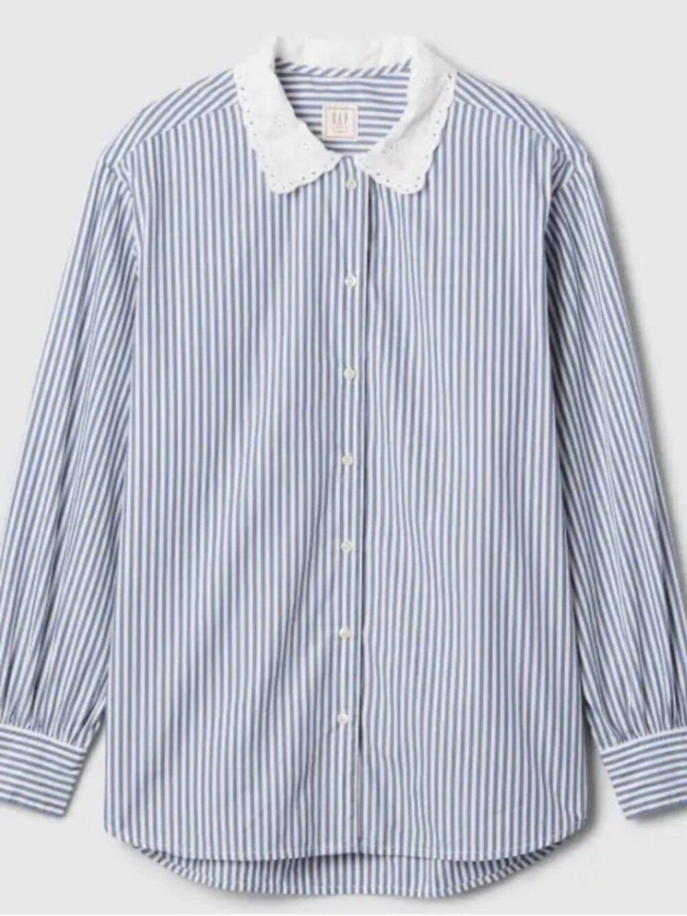 GAP Women’s Blue and White Striped Button-Down Shirt with Eyelet Collar - Picture 2 of 6